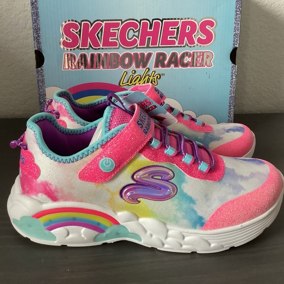 Skechers Other - SKECHERS Little Girls S Lights - Rainbow Racer Light-Up Adjustable Strap Closure